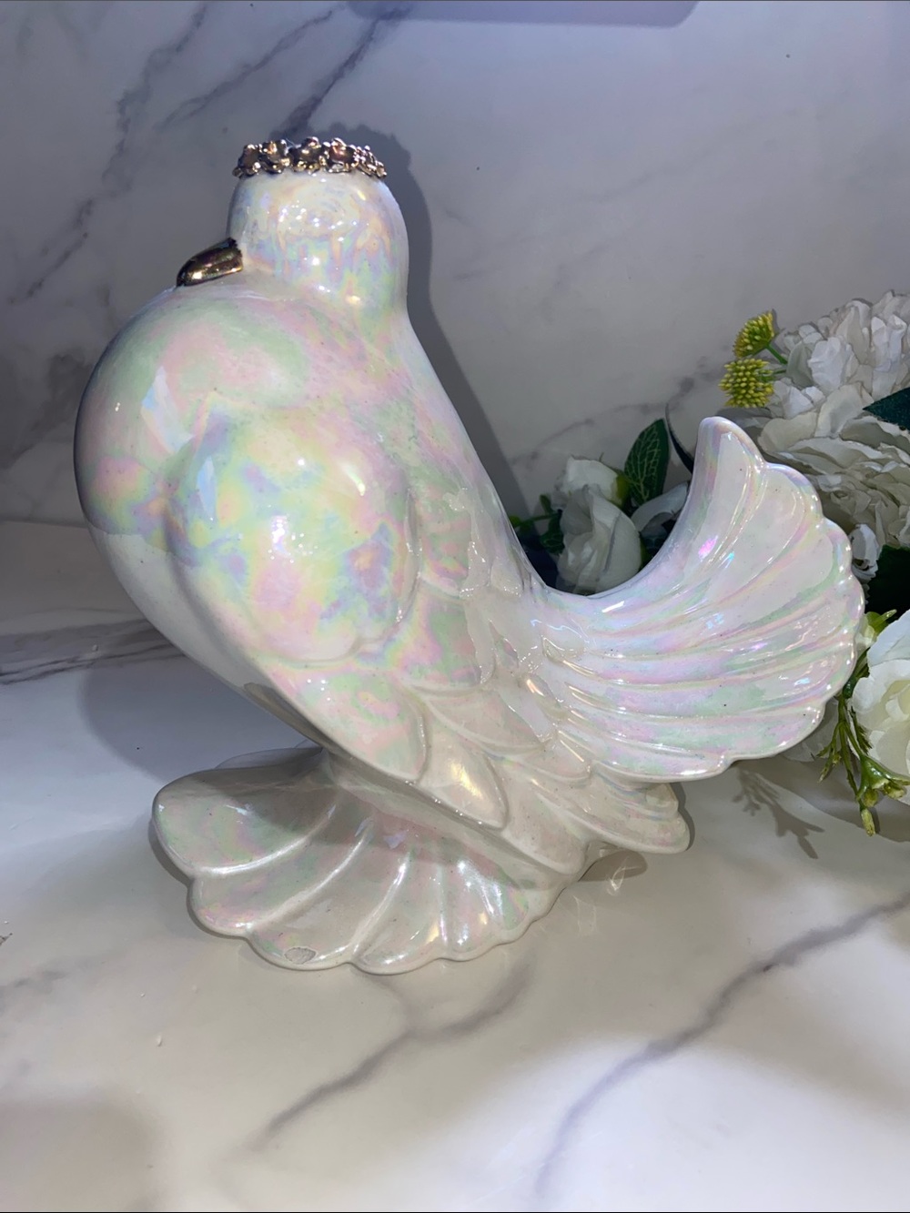 Iridesent Dove Bird Ceramic Statue